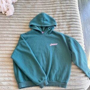 Edited Forest Green with Pink Accents Graphic Hoodie- L